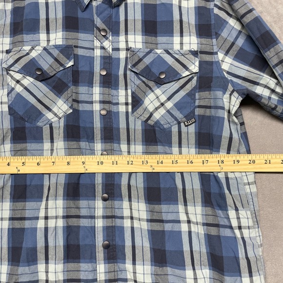 5.11 Tactical Shirt Mens Medium Blue White Plaid Long Sleeve Snap Button Western - Picture 6 of 6